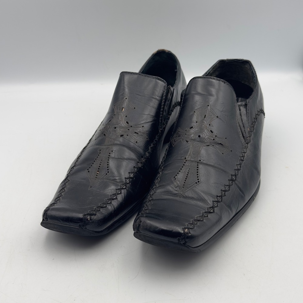 Delli Aldo Loafers Black Gothic Cross Etched Y2K 9 Dress Shoes Punk Emo Gothic